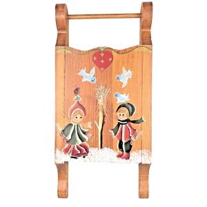 Vintage Scandinavian Folk Art Wood Sleigh Hand Painted Wall Decor 15.75 in Decor